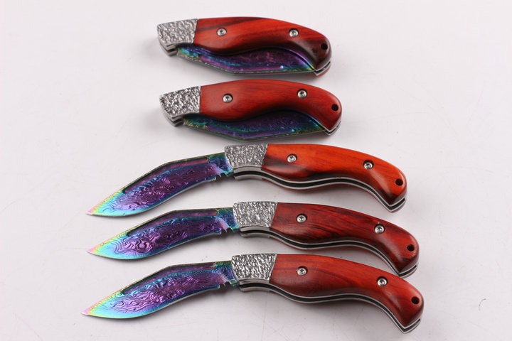Damascus steel small handmade dogleg pocket folding knife with colorful surface UD403427